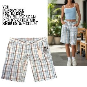 Y2K dead stock vintage fox racing plaid skater girl shorts size 5 medium NWT
